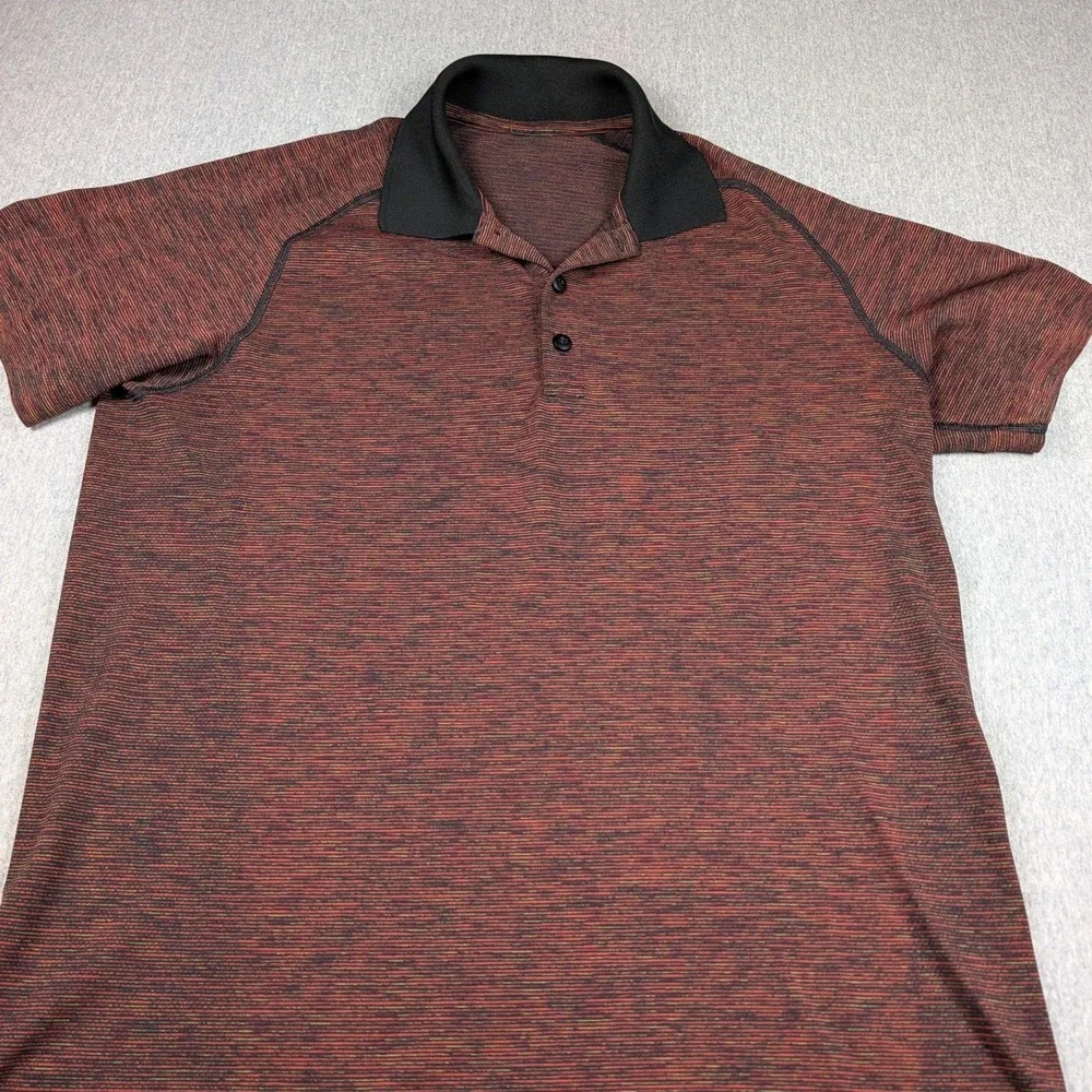 Lululemon Metal Vent Tech Polo Shirt Mens Large Red Black Space Dye Athletic